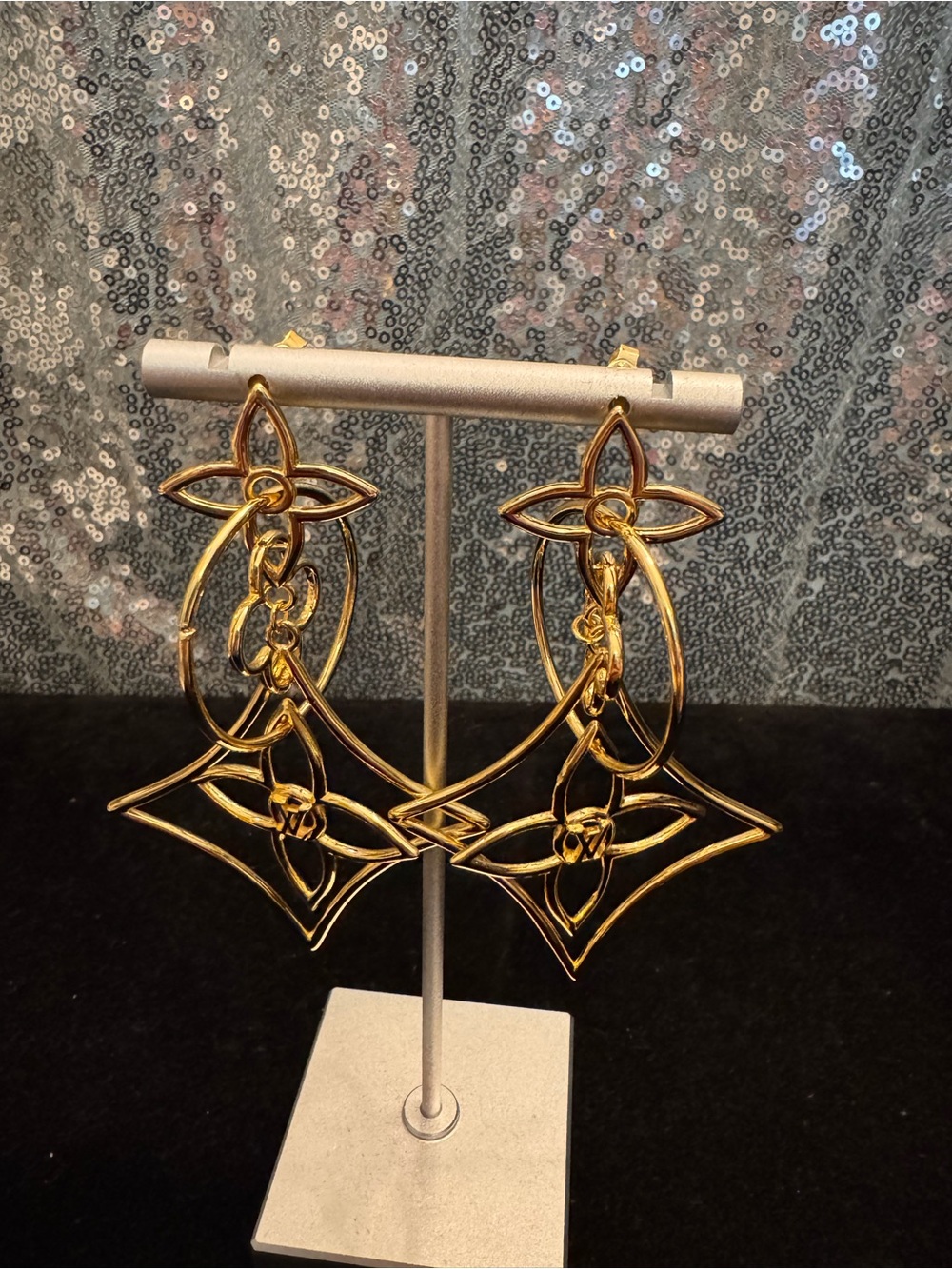 Louis Vuitton Gold Monogram Drop Earrings